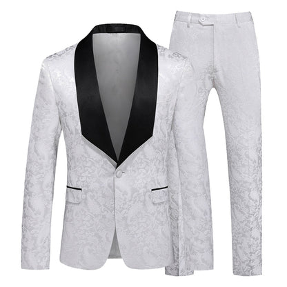 Tailored Fit Shawl Lapel Single Breasted One-Button Jacquard 2 Piece Men's Party Suits