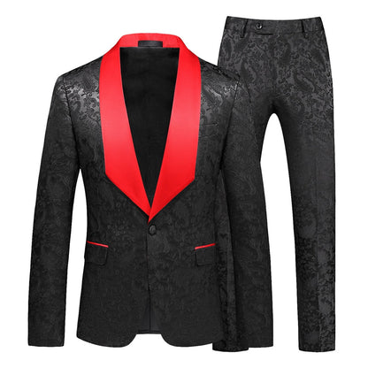 Tailored Fit Shawl Lapel Single Breasted One-Button Jacquard 2 Piece Men's Party Suits