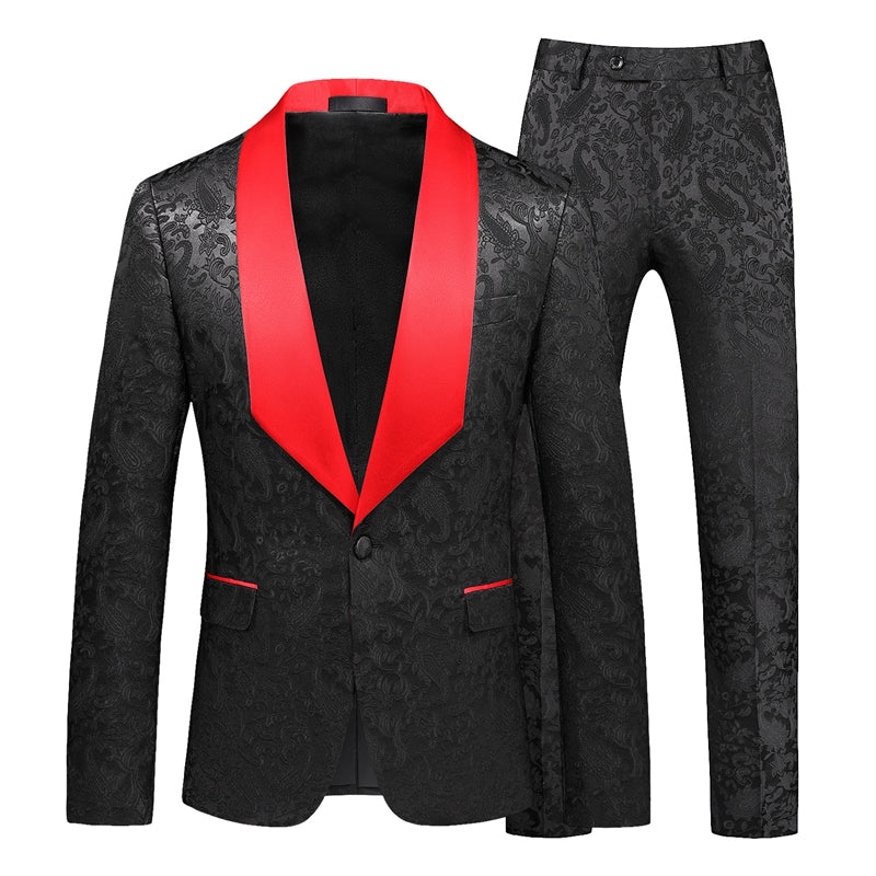 Tailored Fit Shawl Lapel Single Breasted One-Button Jacquard 2 Piece Men's Party Suits