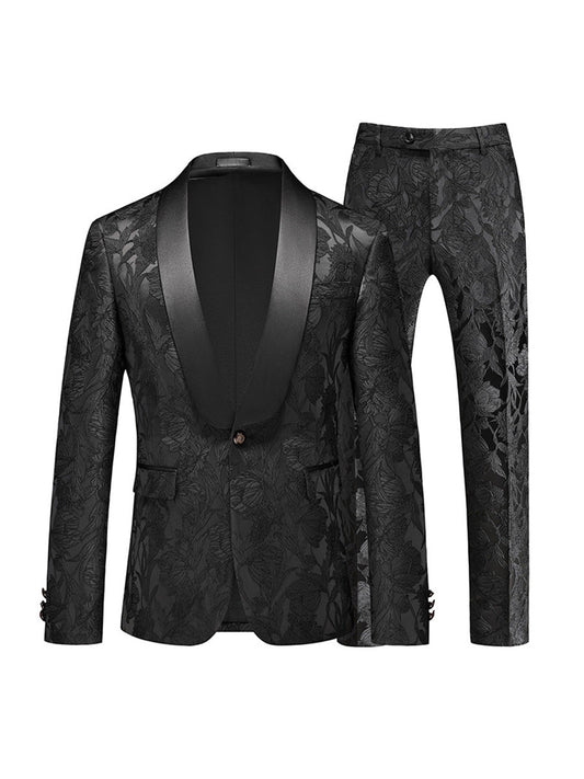 Tailored Fit Shawl Lapel Single Breasted One-Button Jacquard 2 Piece Men's Party Suits