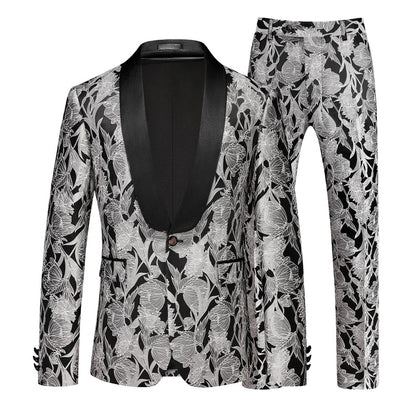 Tailored Fit Shawl Lapel Single Breasted One-Button Jacquard 2 Piece Men's Party Suits