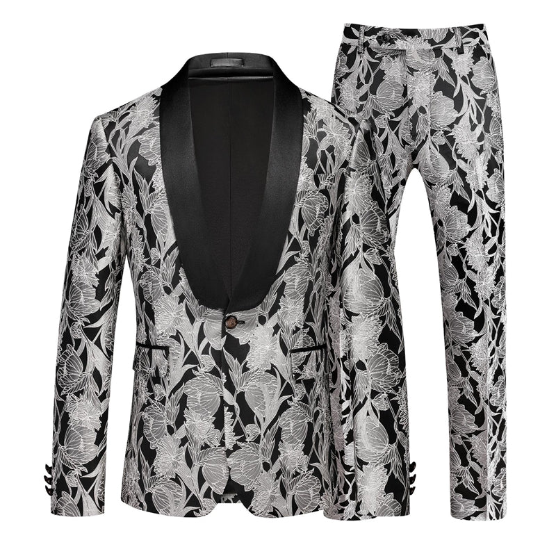 Tailored Fit Shawl Lapel Single Breasted One-Button Jacquard 2 Piece Men's Party Suits