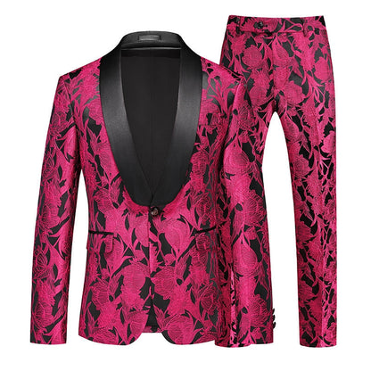 Tailored Fit Shawl Lapel Single Breasted One-Button Jacquard 2 Piece Men's Party Suits