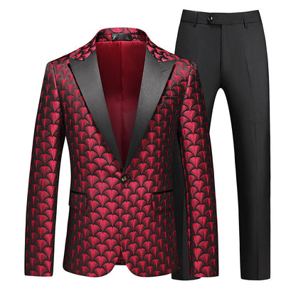Tailored Fit Peaked Lapel Single Breasted One-Button Embroidery 2 Piece Men's Party Suits