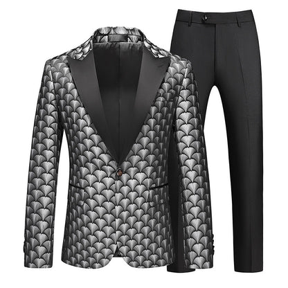 Tailored Fit Peaked Lapel Single Breasted One-Button Embroidery 2 Piece Men's Party Suits