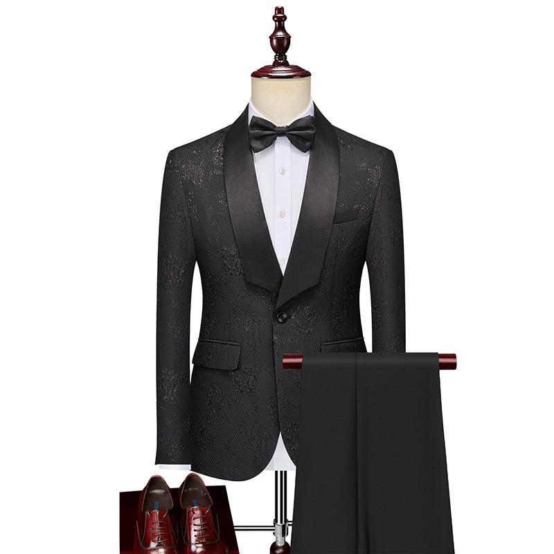Tailored Fit Shawl Lapel Single Breasted One-Button Floral 2 Piece Men's Party Suits