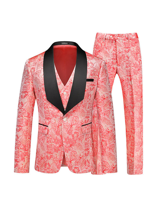 Tailored Fit Shawl Lapel Single Breasted One-Button Floral 3 Piece Men's Party Suits