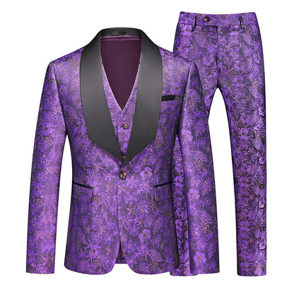 Tailored Fit Shawl Lapel Single Breasted One-Button Floral 3 Piece Men's Party Suits