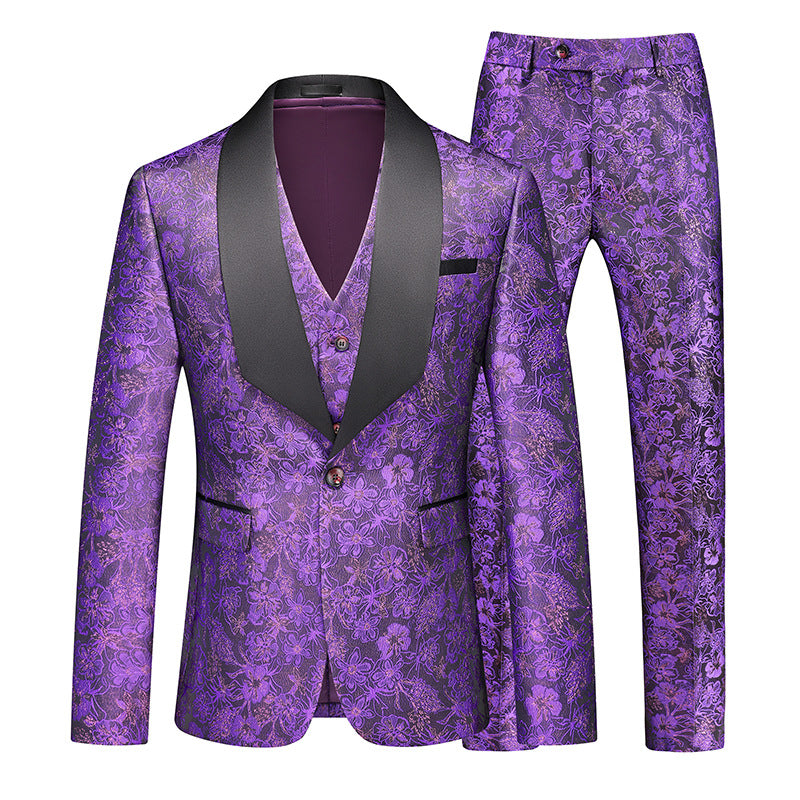 Tailored Fit Shawl Lapel Single Breasted One-Button Floral 3 Piece Men's Party Suits