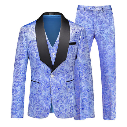 Tailored Fit Shawl Lapel Single Breasted One-Button Floral 3 Piece Men's Party Suits