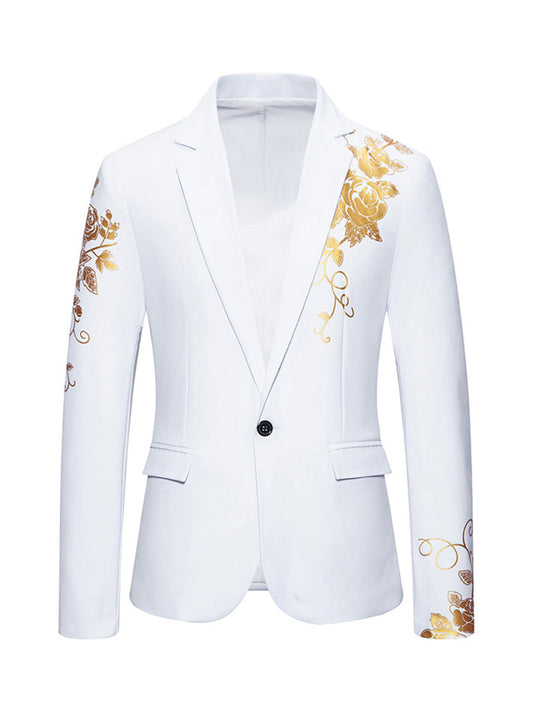 Tailored Fit Notched Lapel Single Breasted One-Button Floral Printed Men's Party Jacket