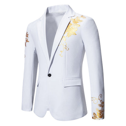 Tailored Fit Notched Lapel Single Breasted One-Button Floral Printed Men's Party Jacket