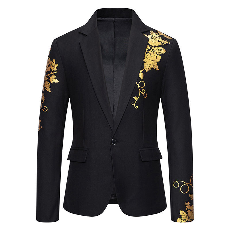 Tailored Fit Notched Lapel Single Breasted One-Button Floral Printed Men's Party Jacket
