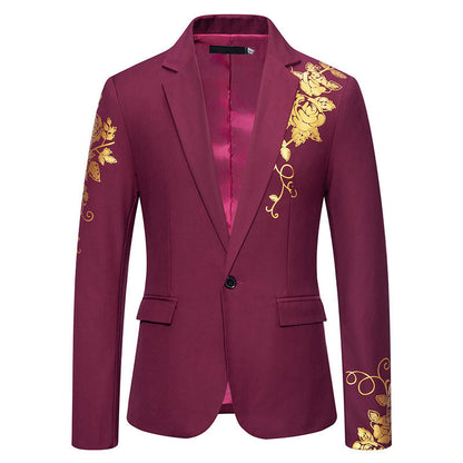 Tailored Fit Notched Lapel Single Breasted One-Button Floral Printed Men's Party Jacket
