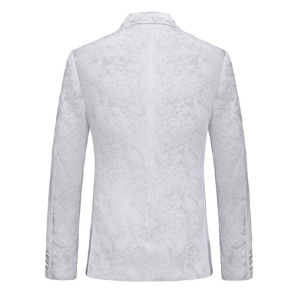 Tailored Fit Peaked Lapel Double Breasted Six-Buttons Jacquard 2 Piece Men's Party Suits