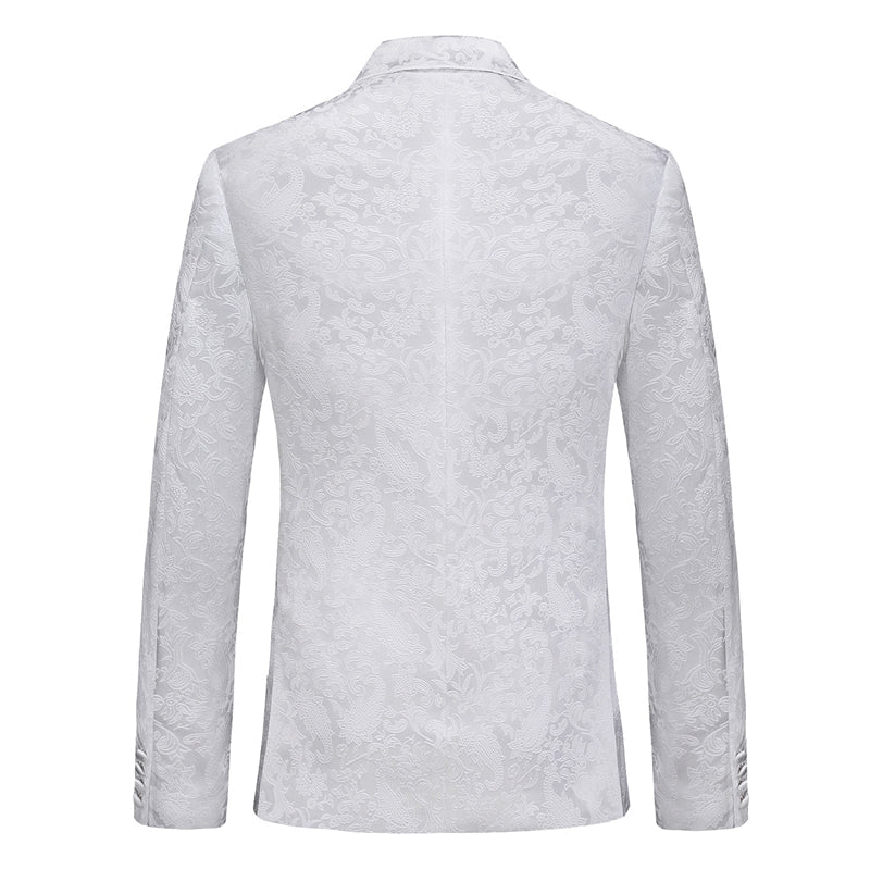 Tailored Fit Peaked Lapel Double Breasted Six-Buttons Jacquard 2 Piece Men's Party Suits