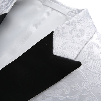 Tailored Fit Peaked Lapel Double Breasted Six-Buttons Jacquard 2 Piece Men's Party Suits