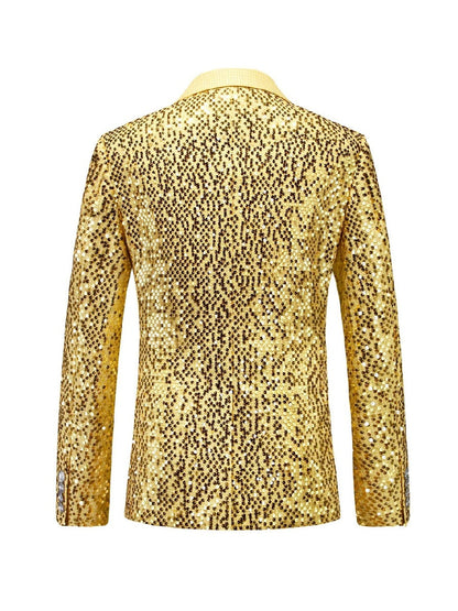 Tailored Fit Notched Lapel Single Breasted One-Button Men's Party Jacket With Sequins