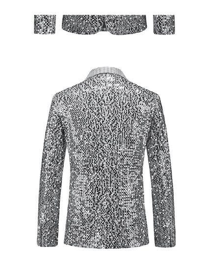 Tailored Fit Notched Lapel Single Breasted One-Button Men's Party Jacket With Sequins