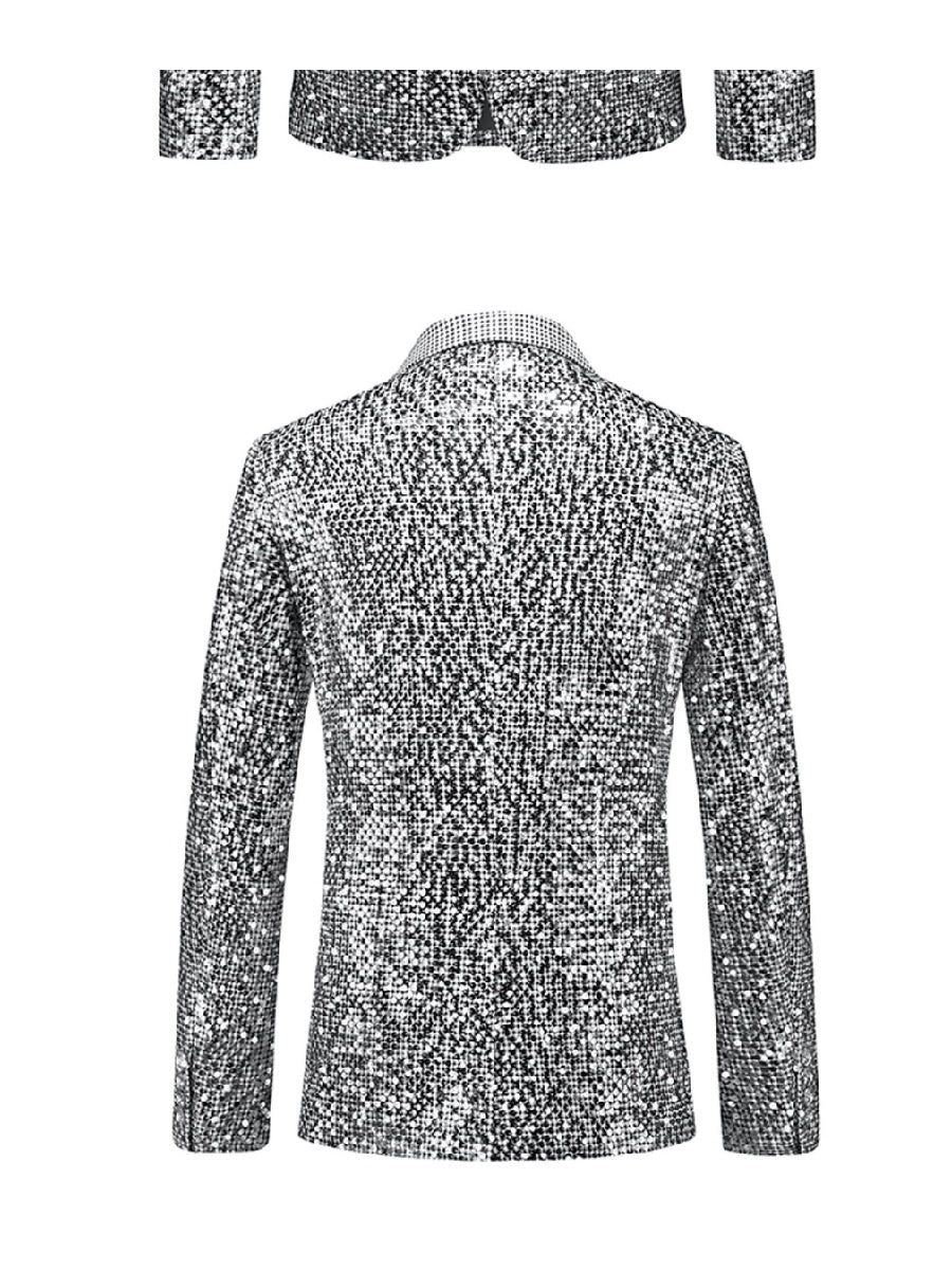 Tailored Fit Notched Lapel Single Breasted One-Button Men's Party Jacket With Sequins