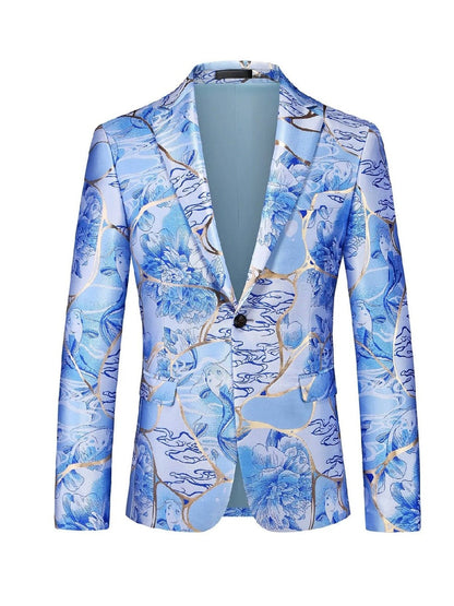 Tailored Fit Notched Lapel Single Breasted One-Button Printed Men's Party Jacket
