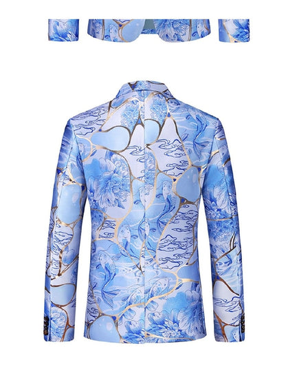 Tailored Fit Notched Lapel Single Breasted One-Button Printed Men's Party Jacket