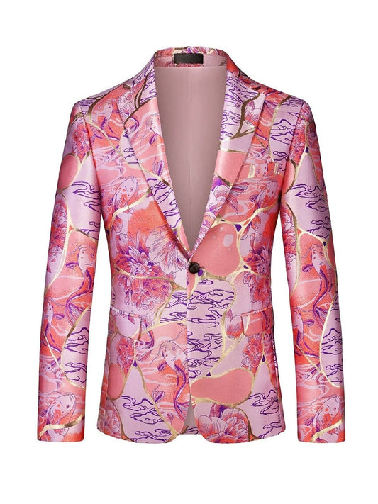 Tailored Fit Notched Lapel Single Breasted One-Button Printed Men's Party Jacket