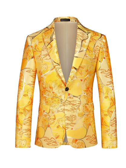 Tailored Fit Notched Lapel Single Breasted One-Button Printed Men's Party Jacket