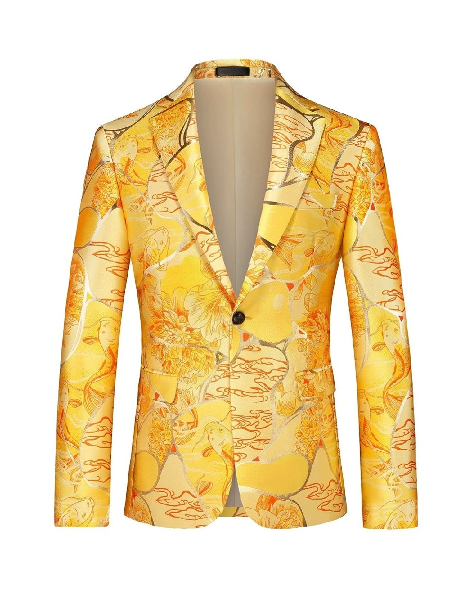 Tailored Fit Notched Lapel Single Breasted One-Button Printed Men's Party Jacket