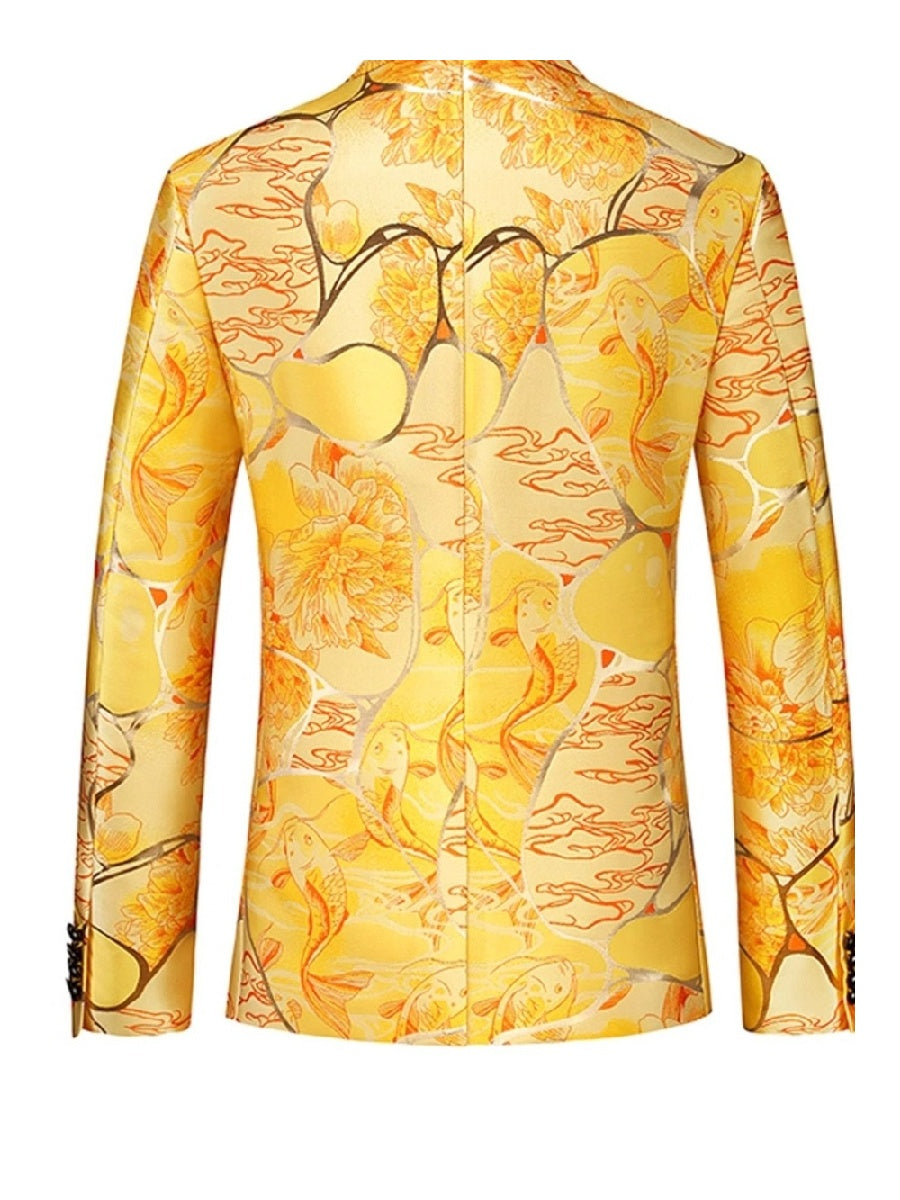 Tailored Fit Notched Lapel Single Breasted One-Button Printed Men's Party Jacket
