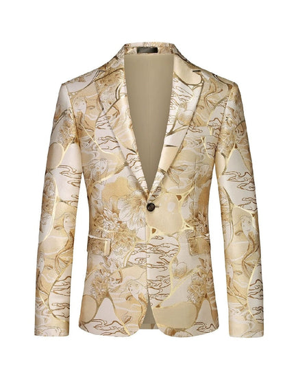 Tailored Fit Notched Lapel Single Breasted One-Button Printed Men's Party Jacket