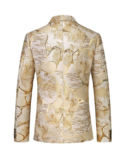 Tailored Fit Notched Lapel Single Breasted One-Button Printed Men's Party Jacket