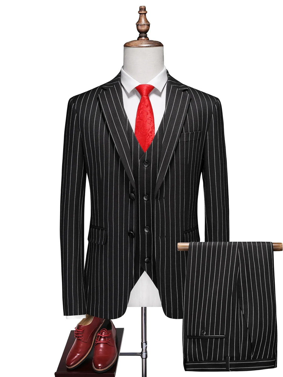 Tailored Fit Single Breasted One-button 3 Pieces Stripe print Men's Wedding Suits