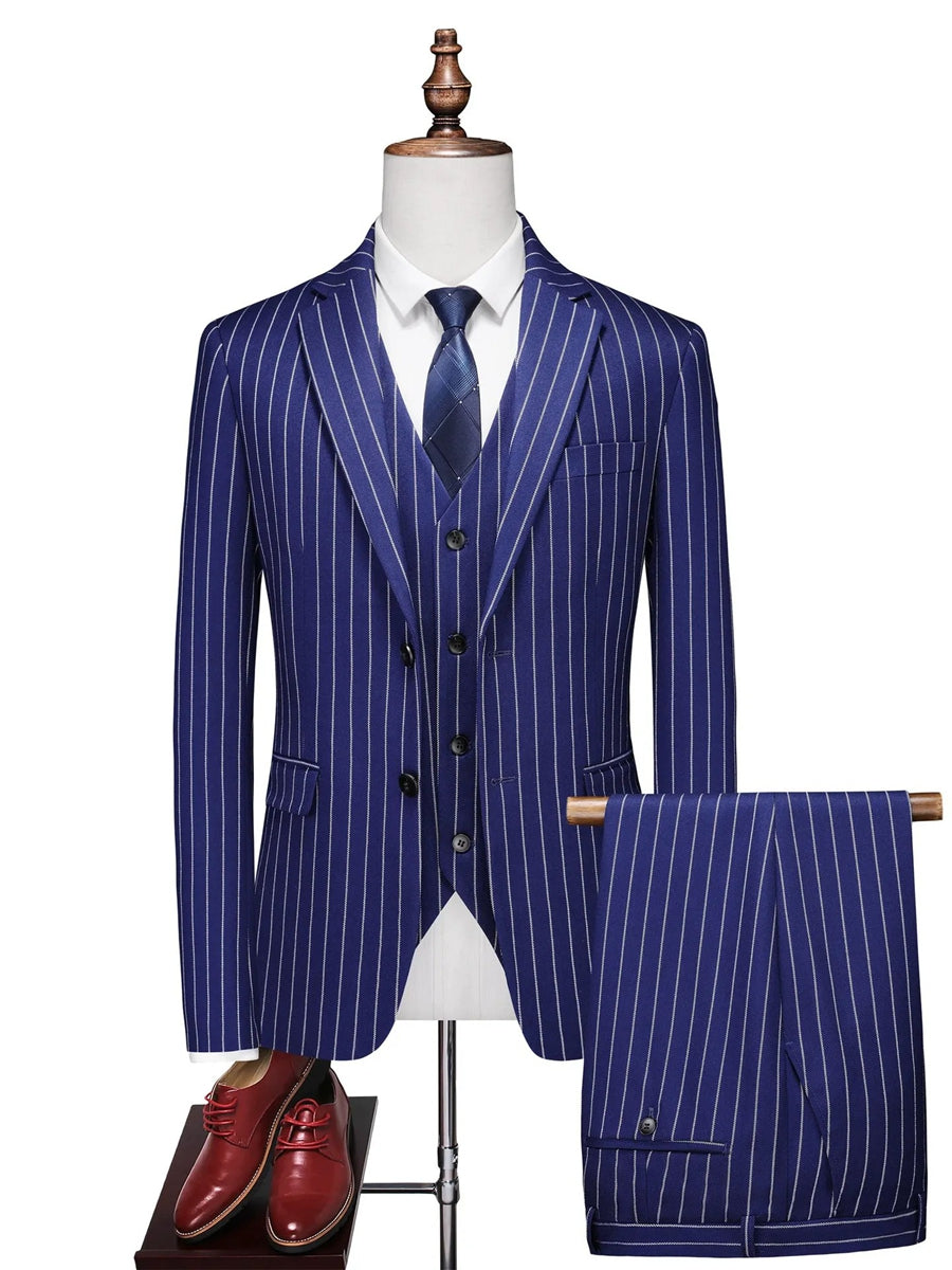 Tailored Fit Single Breasted One-button 3 Pieces Stripe print Men's Wedding Suits