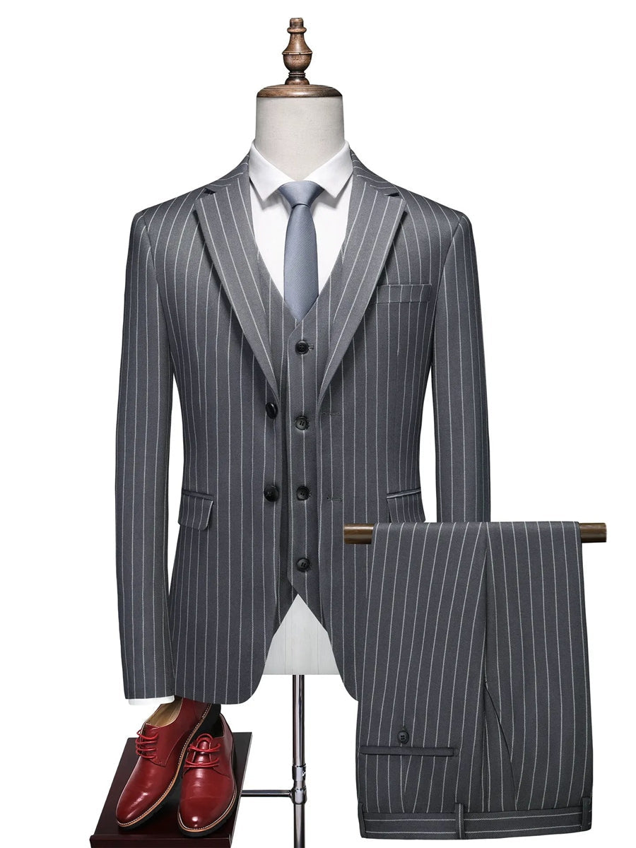 Tailored Fit Single Breasted One-button 3 Pieces Stripe print Men's Wedding Suits