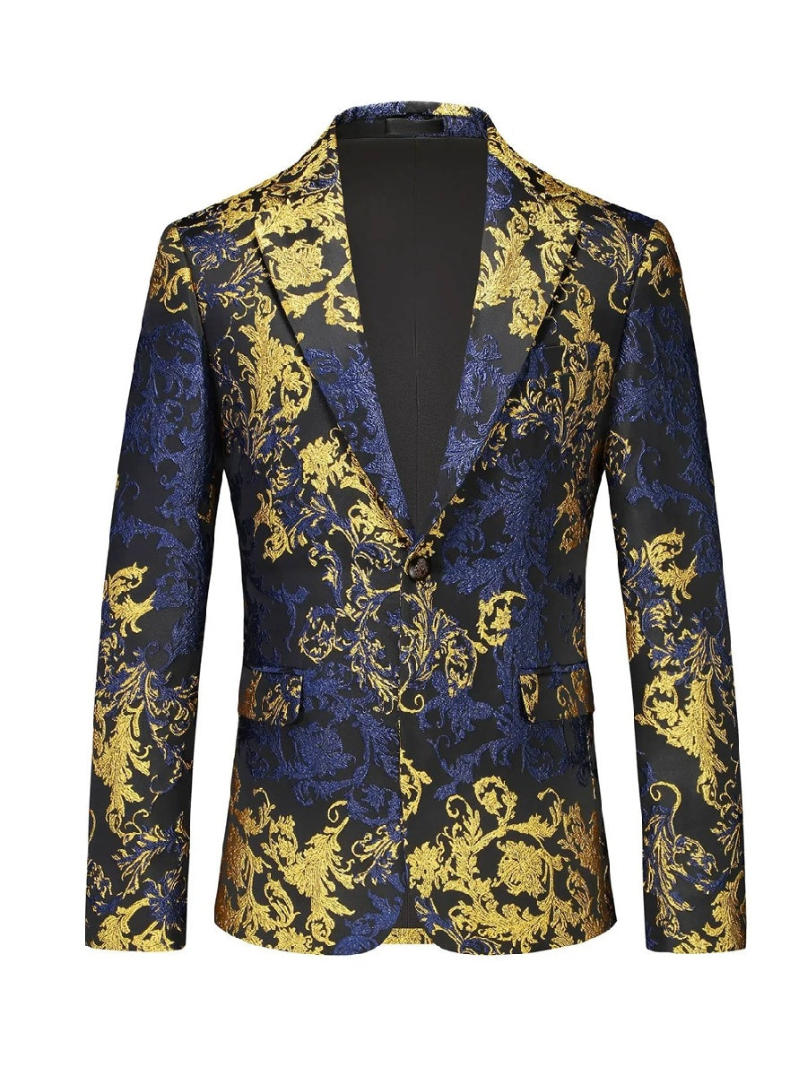 Tailored Fit Lapel Single Breasted One-Button Printed Men's Party Jacket