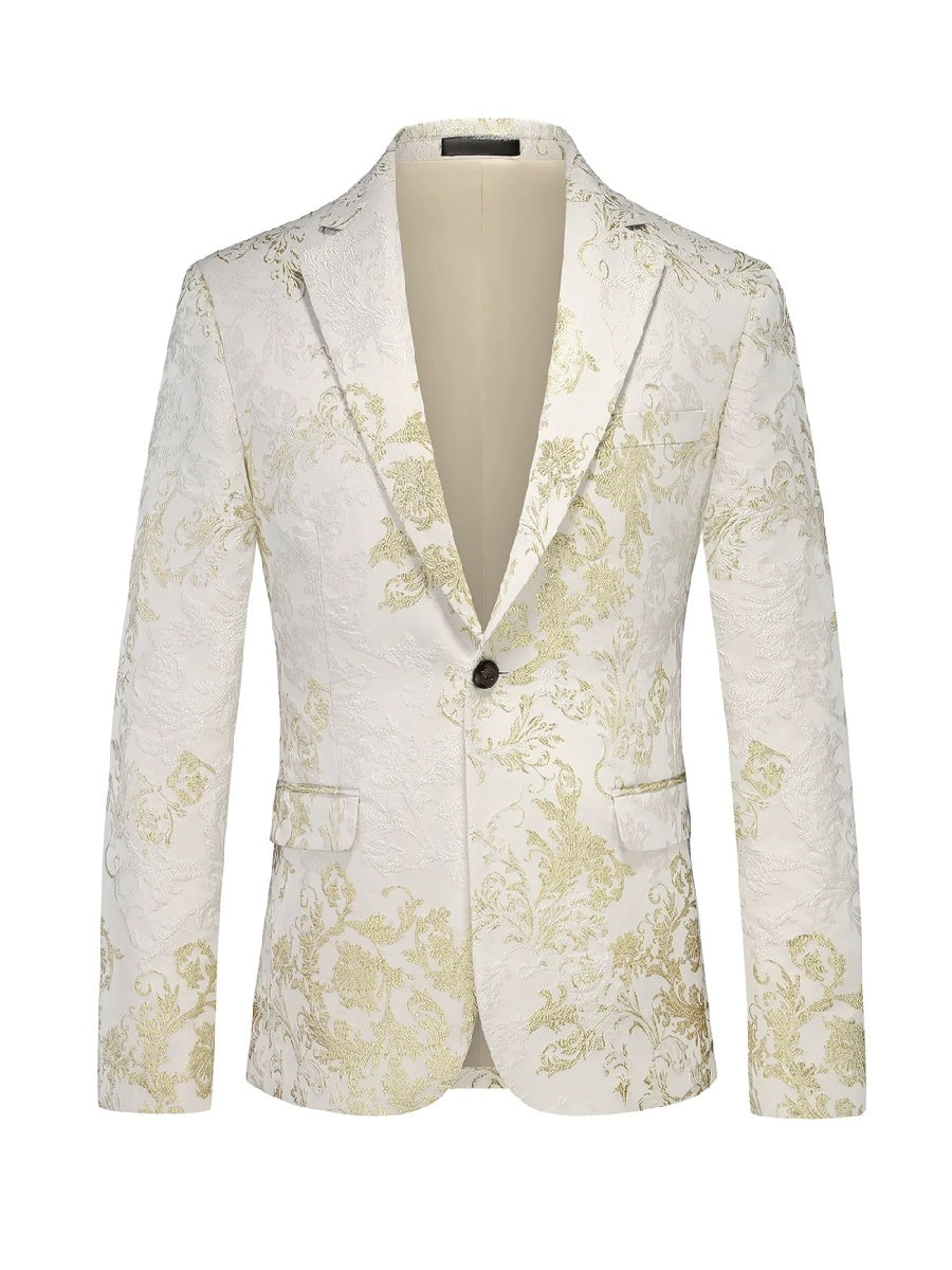 Tailored Fit Lapel Single Breasted One-Button Printed Men's Party Jacket