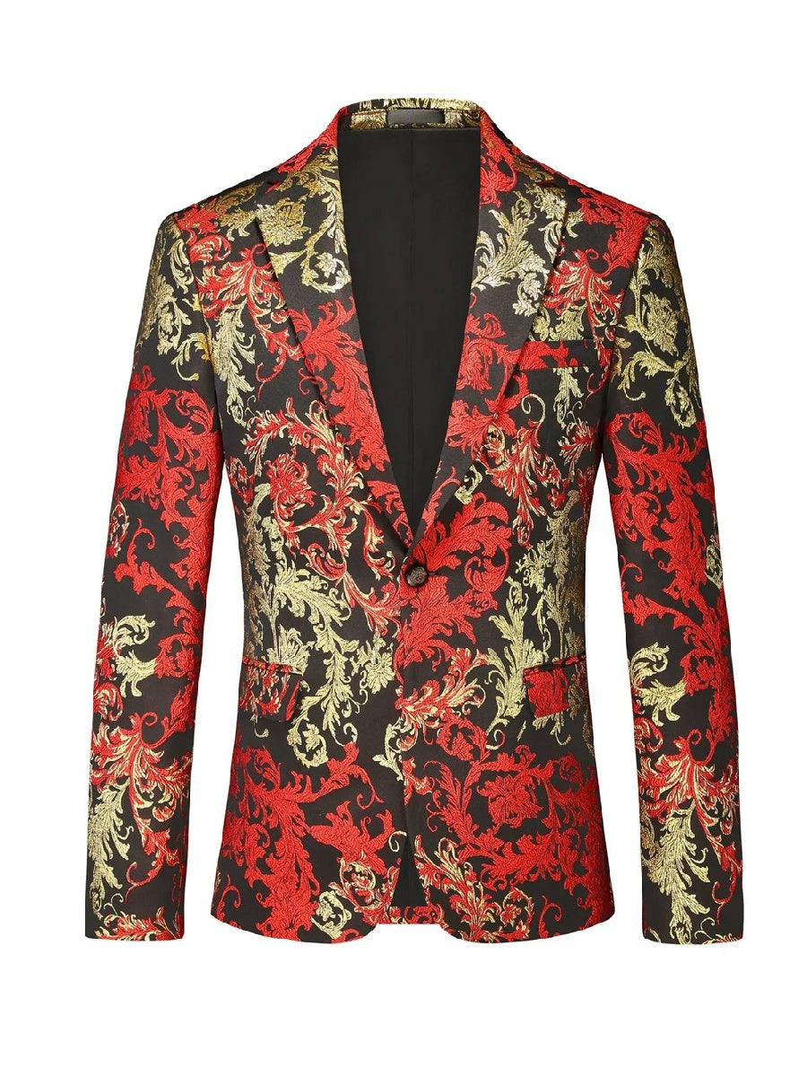Tailored Fit Lapel Single Breasted One-Button Printed Men's Party Jacket