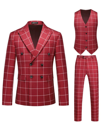 Tailored Fit Single Breasted One-button 3 Pieces Plaid Printed Men's Wedding Suits