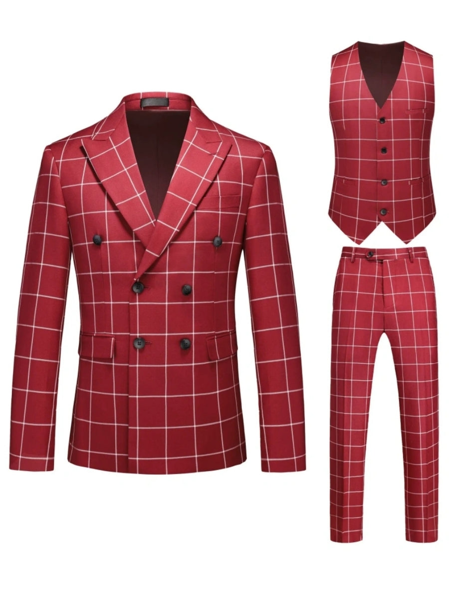 Tailored Fit Single Breasted One-button 3 Pieces Plaid Printed Men's Wedding Suits