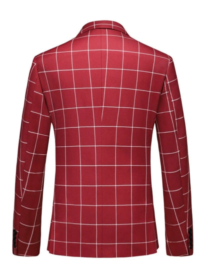 Tailored Fit Single Breasted One-button 3 Pieces Plaid Printed Men's Wedding Suits