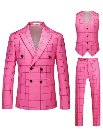 Tailored Fit Single Breasted One-button 3 Pieces Plaid Printed Men's Wedding Suits