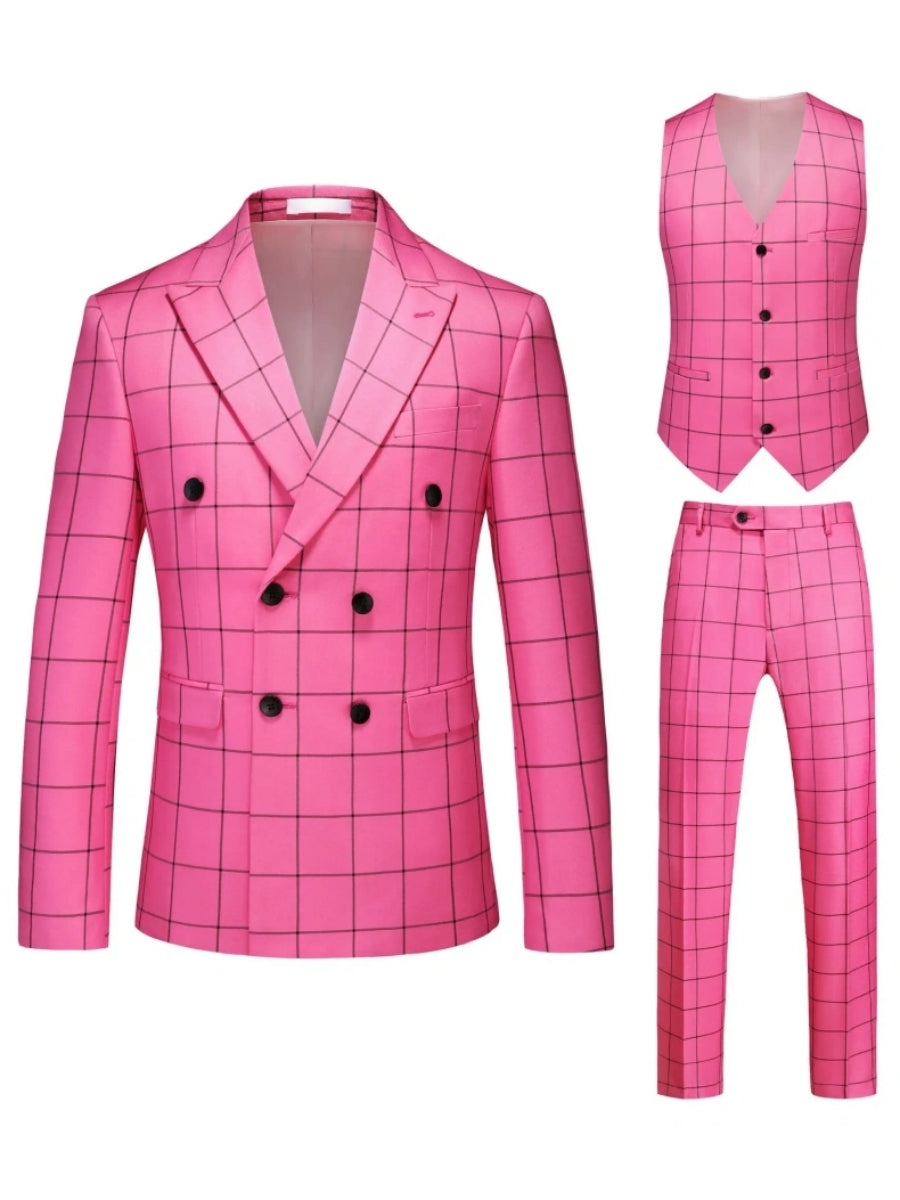 Tailored Fit Single Breasted One-button 3 Pieces Plaid Printed Men's Wedding Suits