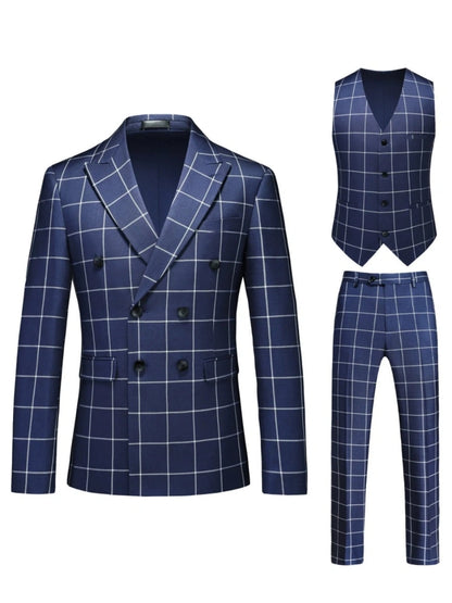 Tailored Fit Single Breasted One-button 3 Pieces Plaid Printed Men's Wedding Suits
