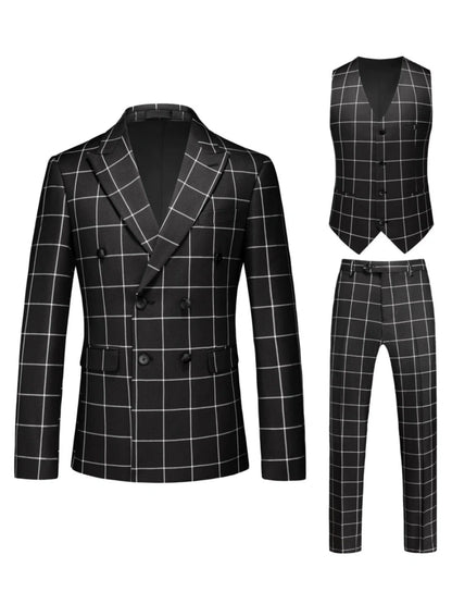 Tailored Fit Single Breasted One-button 3 Pieces Plaid Printed Men's Wedding Suits