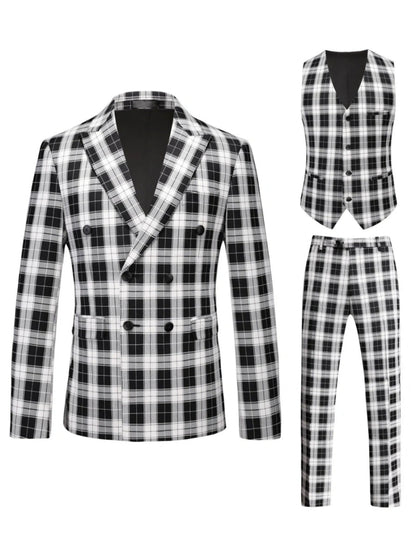 Tailored Fit Single Breasted One-button 3 Pieces Plaid Printed Men's Wedding Suits