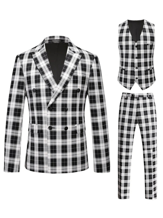 Tailored Fit Single Breasted One-button 3 Pieces Plaid Printed Men's Wedding Suits