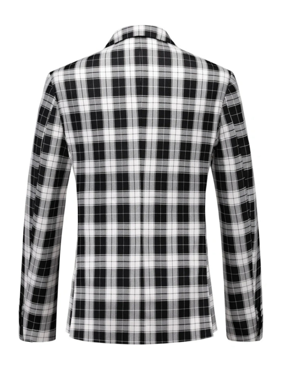 Tailored Fit Single Breasted One-button 3 Pieces Plaid Printed Men's Wedding Suits