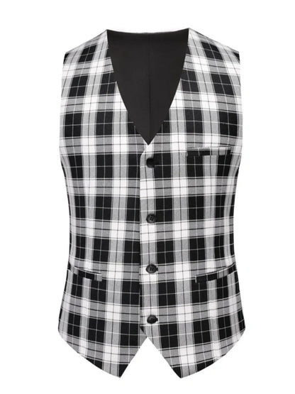 Tailored Fit Single Breasted One-button 3 Pieces Plaid Printed Men's Wedding Suits