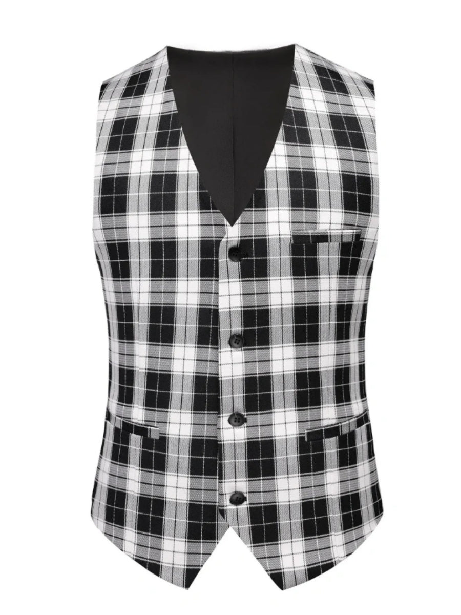 Tailored Fit Single Breasted One-button 3 Pieces Plaid Printed Men's Wedding Suits